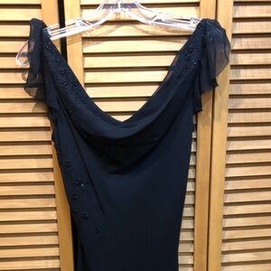 Vintage Elie Tahari Black silk dress with crystal bling on the neck and sleeves